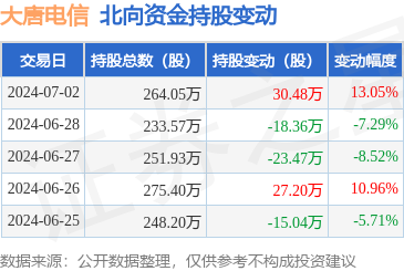 大唐電信(600198)北向資金7月2日增持30.48萬(wàn)股，布局計(jì)算機(jī)軟硬件開發(fā)與銷售前景